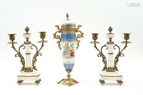 pair of candlesticks in marble and bronze and an antique Vie...