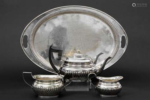 silverplated teaset on tray