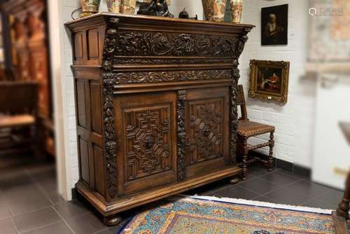 antique Flemish Renaissance style scribe cabinet in oak with...