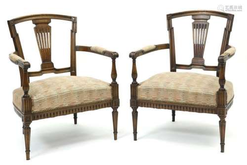 pair of antique oak Louis XVI style armchairs