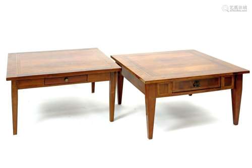 pair of square sofa tables with drawer, veneered with differ...