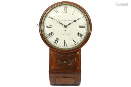 19th Cent. wall clock with case in mahogany inlaid with bras...