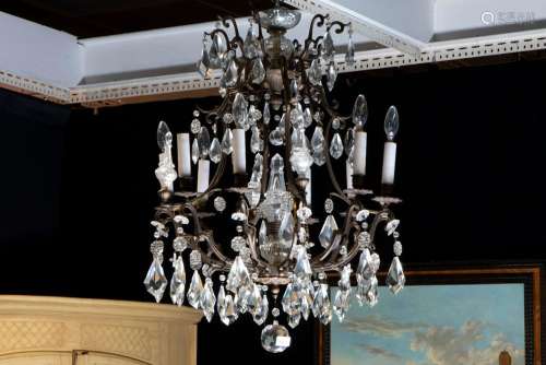 chandelier in bronze and clear crystalglass
