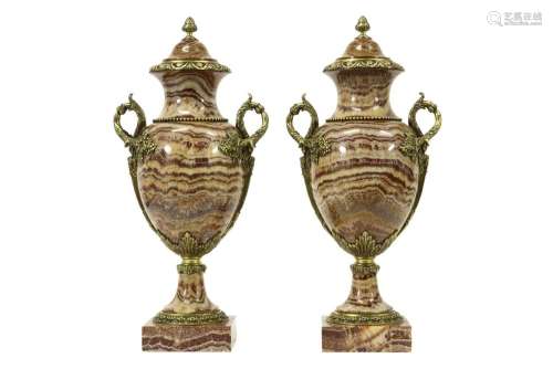 pair of antique neoclassical lidded vases in red m…