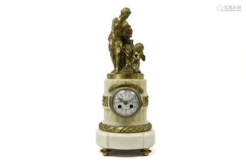 19th Cent. neoclassical clock in white marble and …