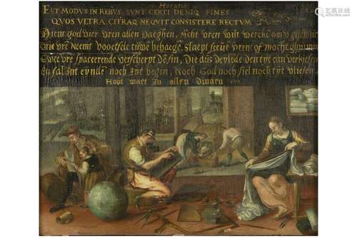 16th Cent. Flemish oil on panel with a scripture i…