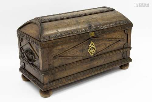 cute little, antique oak chest with some carvings…