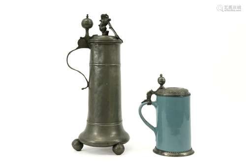 18th Cent. guild tankard in pewter and a beer jug …