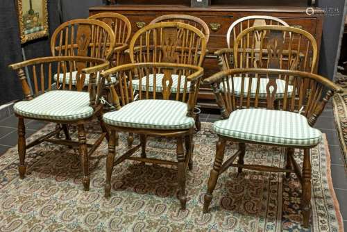 set of six antique elm "captain`s chairs", bought ...