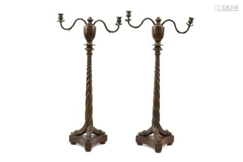 antique pair of English candelabras with snake`s h…