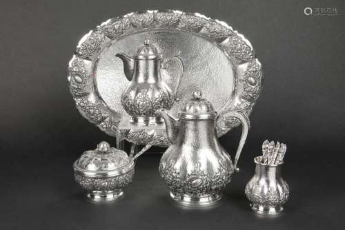 teaset (4 pcs) with its tray and seven spoons in m…