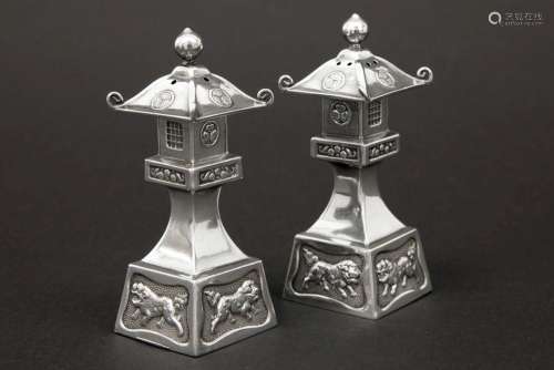 pair of maybe Chinese pagode-shaped salts in marke…