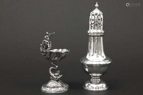 salt cellar and caster in marked and signed silver…