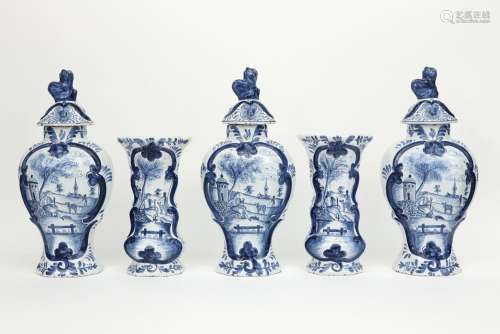 antique garniture in MP marked ceramic from Delft …