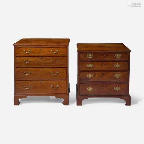 Two diminutive Chippendale carved mahogany chests of drawers...