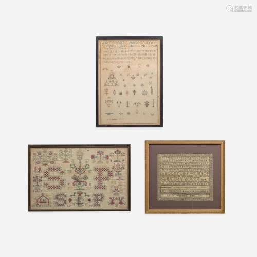 A group of three rare needlework samplers late 18th / early ...