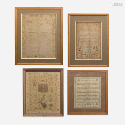 A group of four English needlework samplers early 19th centu...