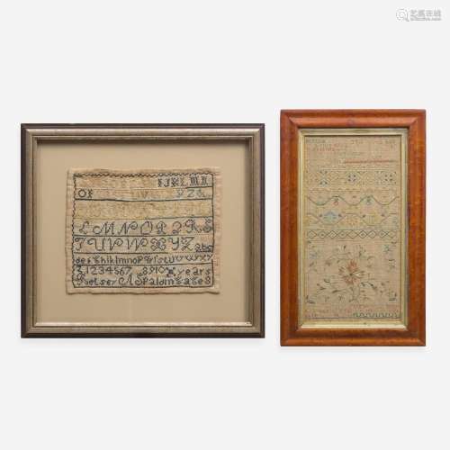 Two English or American needlework samplers 18th / early 19t...