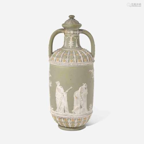 A Wedgwood jasper dip tricolor diceware covered vase 19th ce...