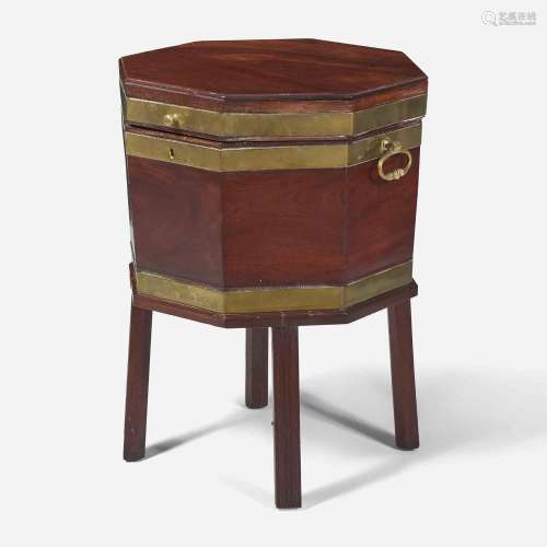 A George III brass-bound mahogany wine cooler late 18th cent...