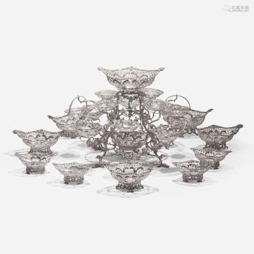 A Victorian sterling silver fourteen-basket epergne Francis ...