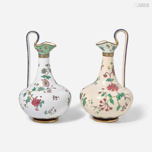 A near pair of Rörstrand enameled porcelain ewers Stockholm,...