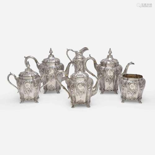 A six-piece coin silver repoussé tea and coffee service Isaa...