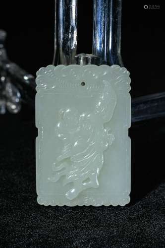 Hetian white jade embossed bangs play golden toad jade plaqu...