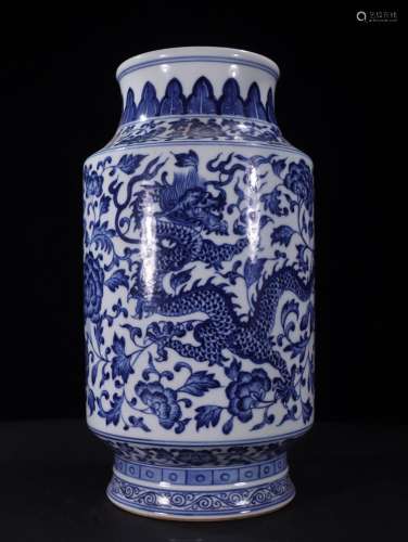 Old Tibetan blue and white famille rose dragon and phoenix j...