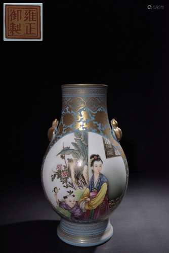 Pastel vase with windows on all sides, figures and landscape...