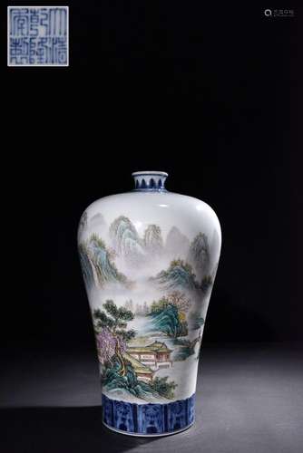 Plum vase with pastel figure landscape pattern