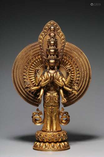 Gilt Bronze Statue of Avalokitesvara with Thousand Arms