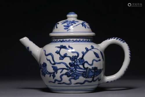 Blue and white floral teapot