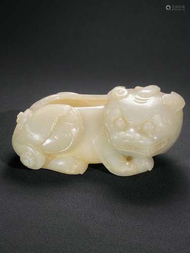 Hetian jade seed material auspicious beast water bowl brush ...