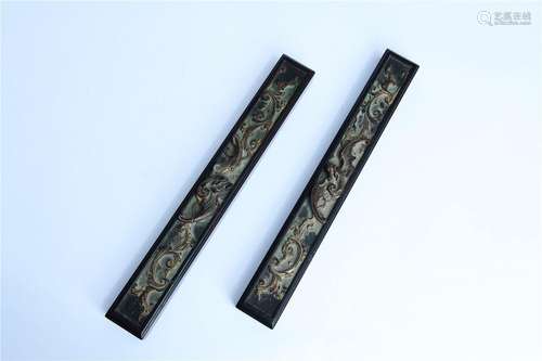 A pair of red sandalwood relief rulers