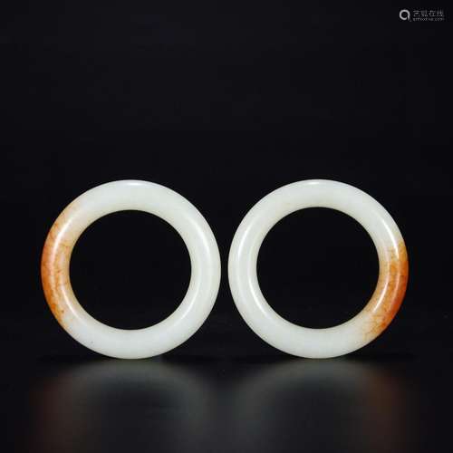 A Pair of Old Collection Hetian Jade Cassock Rings