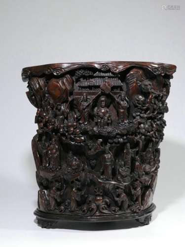 Old collection. Hand-carved agarwood aniseed large brush pot