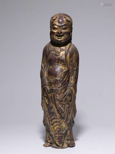 Boxwood gilt carving Liu Hai opera golden toad figure standi...