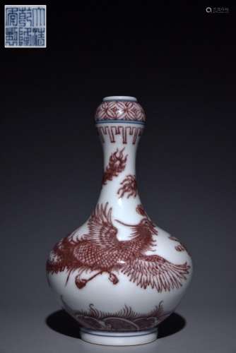 Garlic bottle with red glaze phoenix pattern