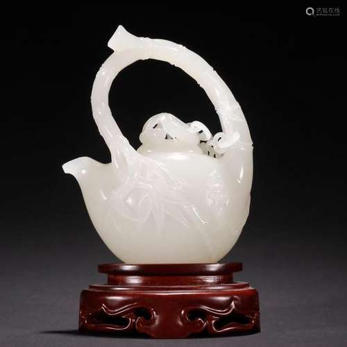 Hetian jade seed material bamboo pattern teapot