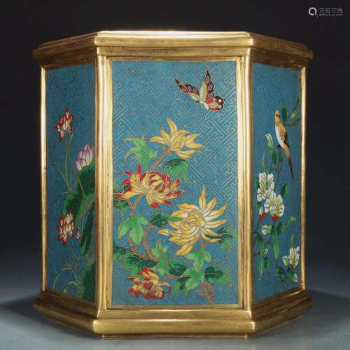 Cloisonne Flower and Bird Pattern Pen Holder