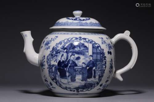 Blue and white character story map teapot