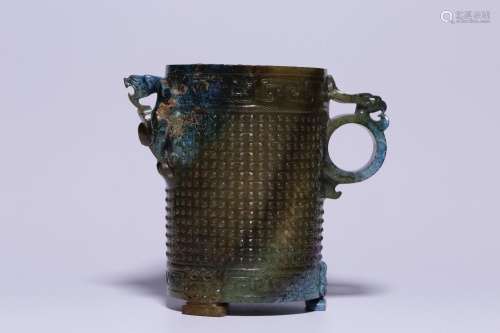 Hetian Topaz Cup with Qinchi Dragon Pattern
