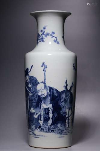 Blue and White Fu Lu Shou Three Star Appreciation Vase