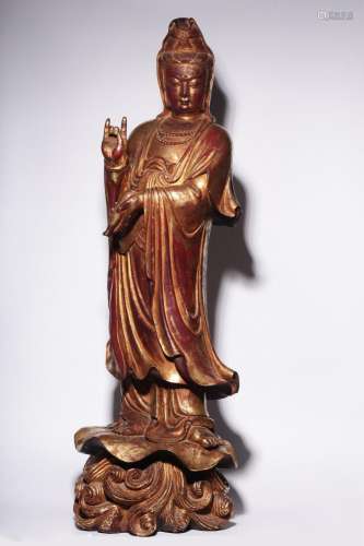 Wooden Lacquer Gold Statue of Avalokitesvara