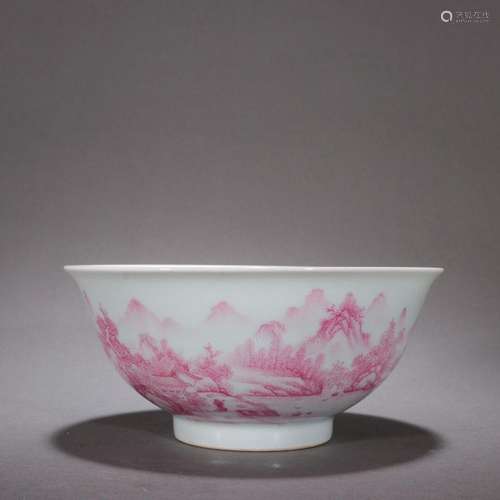 Carmine red glaze landscape bowl