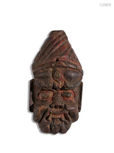 TÊTE DE MAHAKALA EN BOIS POLYCHROME MONGOLIE, XIXE SIÈCLE