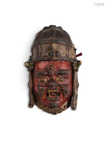 TÊTE D'UN GARDIEN PROTECTEUR EN TERRE CUITE POLYCHROME MONGO...