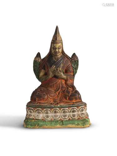 STATUETTE DE TSONGKHAPA EN PLÂTRE POLYCHROME MONGOLIE, VERS ...