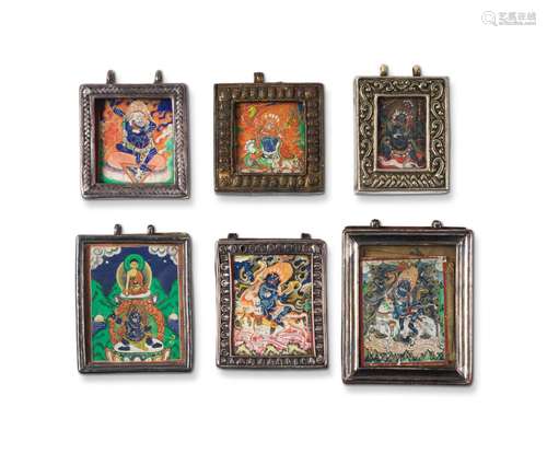 SIX GAUS DE DIVINITÉS PROTECTRICES TIBET ET MONGOLIE, XIXE/D...